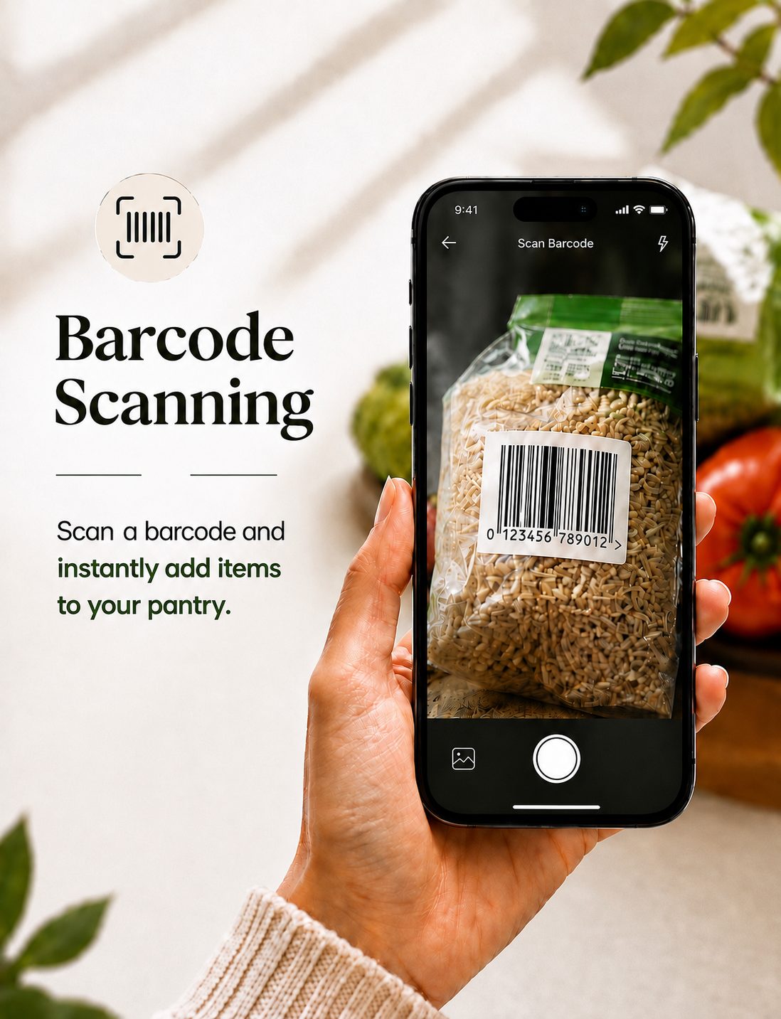 Geblom scanning a product barcode with the camera